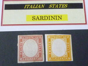 24　M　№11　イタリア切手 SARDININ　1855-63年　SC#13-14　計2種　未使用OH　※説明欄必読