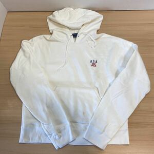 古着 Polo Ralph Lauren USA ポロラルフローレン パーカー 長袖 Lサイズ USA ホワイト ワンポイント刺繍 メンズ？ レディース？(▽