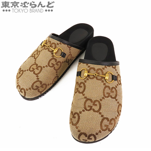 101718277 グッチ GUCCI ホースビット スリッパ 693281 ベージュxブラックxブラウン GGキャンバス 9 サンダル メンズ