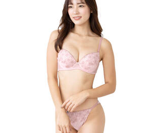 *▼送料無料 新品 C65 ピンク レディース ブラジャー ブラ ショーツ 上下 セット 女性 下着 かわいい 花柄 ストリング くすみカラー 144