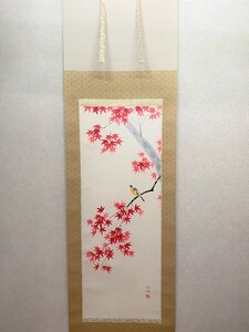 【三枝堂】新品　掛軸　「紅葉遊禽」　尺五立　　筆者：溝口　雨塘　　桐箱入り　　床の間・部屋への飾りに！　☆送料は当社負担☆　一点限