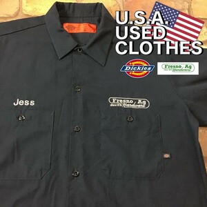 ★訳アリ格安!!★USA企業コラボ★【Dickies ディッキーズ】刺繍ネーム入り 長袖 ワークシャツ[メンズ M]濃紺 アメカジ スケーター K2-870