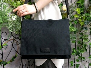 ●超美品●GUCCI グッチ●ロゴ型押し●GGキャンバス レザー 本革●ショルダー バッグ●黒●SV金具●斜め掛け●A4 書類 かばん●Js46947