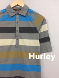 ハーレー Hurley 半袖 ポロシャツ ボーダー グレー×ブルー×ブラック メンズ Sサイズ ～▽