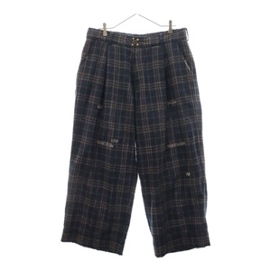 kolor カラー 21AW Tweed Crash Pants ツイードチェック ダメージ加工 ワイドパンツ 21WCM-P19112 ネイビー