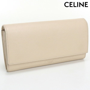 中古 セリーヌ 長財布ニ折小銭入付き レディース ブランド CELINE ラージフラップウォレット レザー 73004757 ベージュ