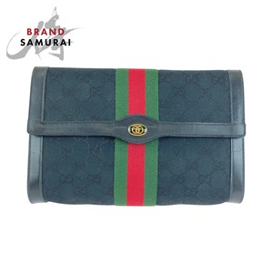 GUCCI グッチ ヴィンテージ オールドグッチ シェリーライン インターロッキング ブラック 黒 GGキャンバス/レザー クラッチバッグ 409403