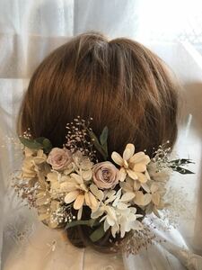 *pure flower*ヘッドドレス★プリザーブド&ドライフラワー★No.129 和装　髪飾り　成人式　七五三　結婚式　ヘアパーツ　ベッドパーツ