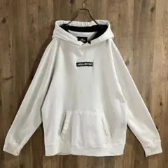 HOLLISTER パーカー　センターロゴ　刺繍ロゴ　シンプル　白　XL I29