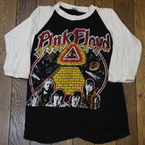 70s PINK FLOYD パキ綿 ラグラン Tシャツ M ブラック プロビデンスの目 ピンクフロイド パキスタン バンド ロック ヴィンテージ