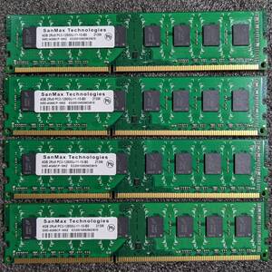 【中古】DDR3メモリ 16GB(4GB4枚組) SanMax サンマックス SMD-4G68CP-16KZ [DDR3-1600 PC3-12800]