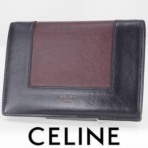 CELINE セリーヌ 財布　二つ折り　ダークネイビー×ブラウン