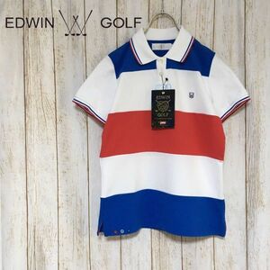 【新品タグ付き】EDWIN GOLF エドウィンゴルフ ポロシャツ トップス Sサイズ レディース トリコロール クールマックス 消臭 ゴルフウェア