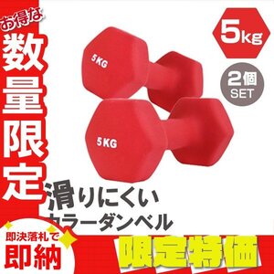 【限定セール】2個セット 滑りにくい ダンベル 5kg カラー 筋トレ エクササイズ 宅トレ シンプル ウエイトトレーニング ダイエット 新品