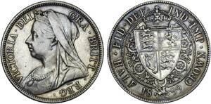 １円スタート! ・1899 イギリス １/2クラウン銀貨 ビクトリア・アンティーク コイン