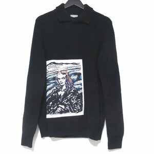 美品 19AW DIOR HOMME×Raymond Pettibon ディオールオム×レイモンドペティボーン モナリザ刺繍 カシミヤブレンド ニット セーター S 紺