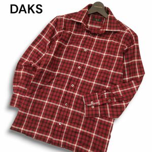 DAKS ダックス 秋冬 ウール100％★ 刺繍 長袖 チェック シャツ Sz.L　メンズ 日本製　A4T10777_A#B