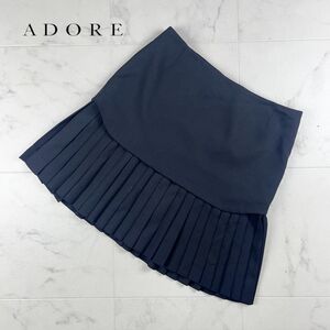 美品 ADORE アドーア プリーツ切り替えスカート 膝丈 裏地なし バックジップ 黒 ブラック サイズ38*IC1054