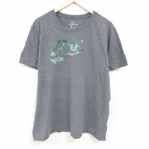 XL/古着 ナイキ NIKE 半袖 ブランド Tシャツ メンズ ビッグロゴ 大きいサイズ コットン クルーネック グレー 霜降り 24jun03 中古