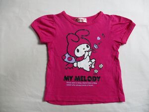 BB417【My Melody】マイ　メロディー　 ロゴプリント　半袖　Ｔシャツ　女児　淡赤紫　90