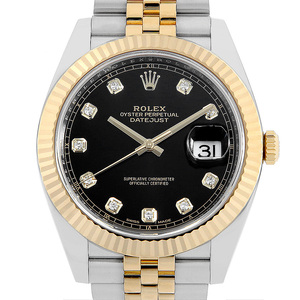 ロレックス デイトジャスト41 10Pダイヤ　 126333G ブラック 5列 ジュビリーブレス ランダム番 中古 メンズ 腕時計