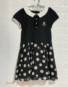 655　mezzopiano　メゾピアノ　半袖お花モチーフワンピース　シフォンスカート　異素材ドッキングワンピース　size150