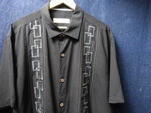 ビッグ サイズ シルエット 高級 シルク 100% トミー バハマ 半袖 刺繍 キューバ シャツ XL 黒 ブラック / TOMMY BAHAMA / 43