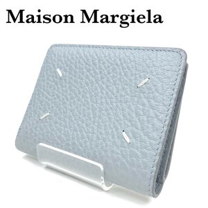 未使用 美品 Maison Margiela メゾンマルジェラ 4ステッチ コンパクトウォレット ミニ財布 財布 グレイニーレザー グレー 正規品 最落無