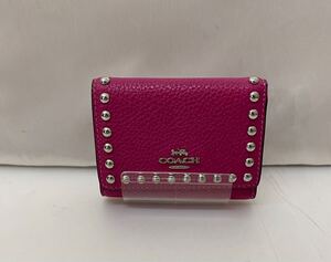 20250123【COACH】コーチ 三つ折り財布 ペブルレザー スタッズ CM247 SVAJN ピンク