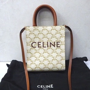 Ft611241 セリーヌ ハンドバッグ 2Way ショルダー ミニ バーティカル トリオンフ カバ ホワイト レディース CELINE 中古