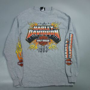 美品 ハーレーダビッドソン Harley-Davidson ファイヤー 両面プリント ロンT 長袖Tシャツ メンズ S