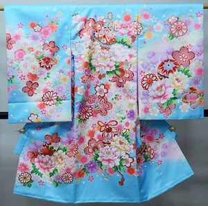 お宮参り 産着 女児 合繊 豪華絢爛 のしめ 金刺繍 綸子地 水色 一つ身 祝着 女の子 初着 掛け着 新品（株）安田屋 NO40491