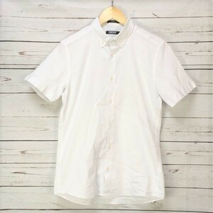 送料込/オンワード樫山★DKNY/ダナキャラン★半袖シャツ【L】シャドーストライプ柄/ボタンダウンカラー/ホワイト◆L91