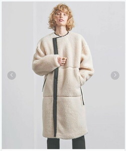 ◆ 美品 定価61600 HYKE ハイク AUX SHEARLING COAT ノーカラー ボア フリース ロング コート 2サイズ ナチュラル