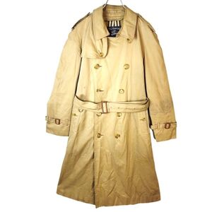 70s80sバーバリーBurberrysトレンチコートロングコートラグラン無地ベージュ裏地チェックエポレットvintageヴィンテージ40809