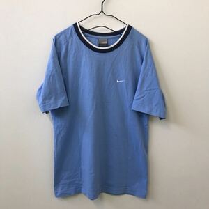 EI521 NIKE ナイキ　半袖Tシャツ　水色　ワンポイントロゴ リンガー 刺繍　メンズM