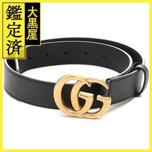 グッチ　ダブルGスリムベルト　メンズ75　30mm　ブラック/GP　レザー　414516 AP00T 1000　2147100510058　【432】