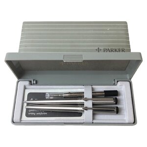 USED PARKER パーカー シルバー ボールペン シャープペンシル シャーペン ノック式 ペン 筆記用具 文房具 2本 セット ケース付 インク無し