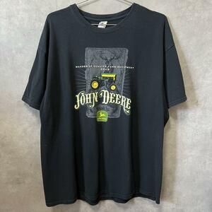 【00s】ジョン・ディア　ヴィンテージ　企業ロゴ　プロモーション　TEE　Tシャツ 　カンパニー　XL　ブラック　トラクター