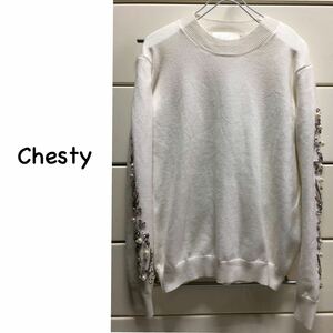 【送料込み】　Chesty パール　スター　ビジュー　スリーブ　ニットセーター　F ホワイト　チェスティ　 長袖　 ニット