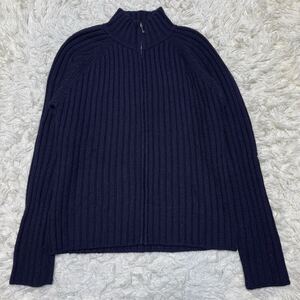 極美品 Lサイズ Paul Smith ポールスミス ドライバーズニット ハイネック ニット セーター 長袖 編み込み ネイビー 青 ケーブル メンズ