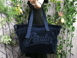 超美品●LOEWE ロエベ●パウラズイビザ コラボ●アナグラム●パイル地 カーフ レザー 本革●トート バッグ●ネイビー●SV金具●A4●Js48236