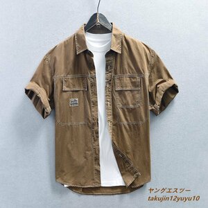 夏新品*メンズシャツ 極美品 ワークシャツ 半袖シャツ ミリタリーシャツ 超希少 カジュアル 正規品 父の日ギフト 心地良し 三色 カーキ 3XL