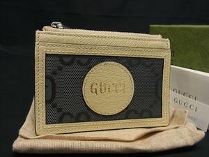 1円 ■極美品■ GUCCI グッチ 625533 レザー パスケース カードケース マルチケース 定期入れ メンズ ベージュ系×グレー系 FH5329