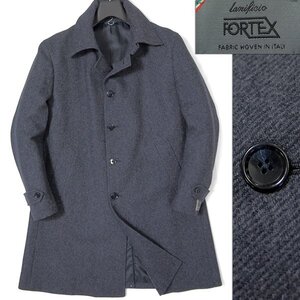 新品 ドールオム 阪急メンズ 伊生地 FORTEX ウール ツイード バルカラーコート L 紺 【J59625】 D