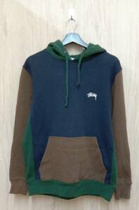 STUSSY/ステューシー/パーカー/Color Blocked Pullover Hoodie/118300/グリーン×ネイビー×ブラウン/Sサイズ