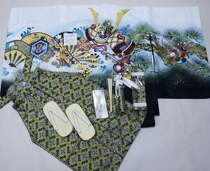 七五三 五歳 男児 羽織袴フルセット 着物 金刺繍 白地 兜 袴変更可能 祝着 5歳 五才 5才 男の子 新品（株）安田屋 NO38641