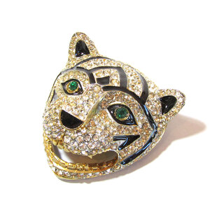 ★80s SARDI big tiger rhinestone & enamel vintage brooch