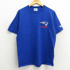 M/古着 リーボック 半袖 ビンテージ Tシャツ メンズ 90s NFL ニューイングランドペイトリオッツ 刺繍 コットン クルーネック 青 ブルー