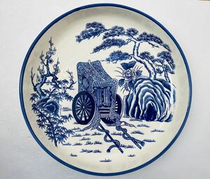 【新品未使用】松竹梅 × 御所車 絵皿 大皿 古伊万里 骨董 アンティーク 正月 和食器